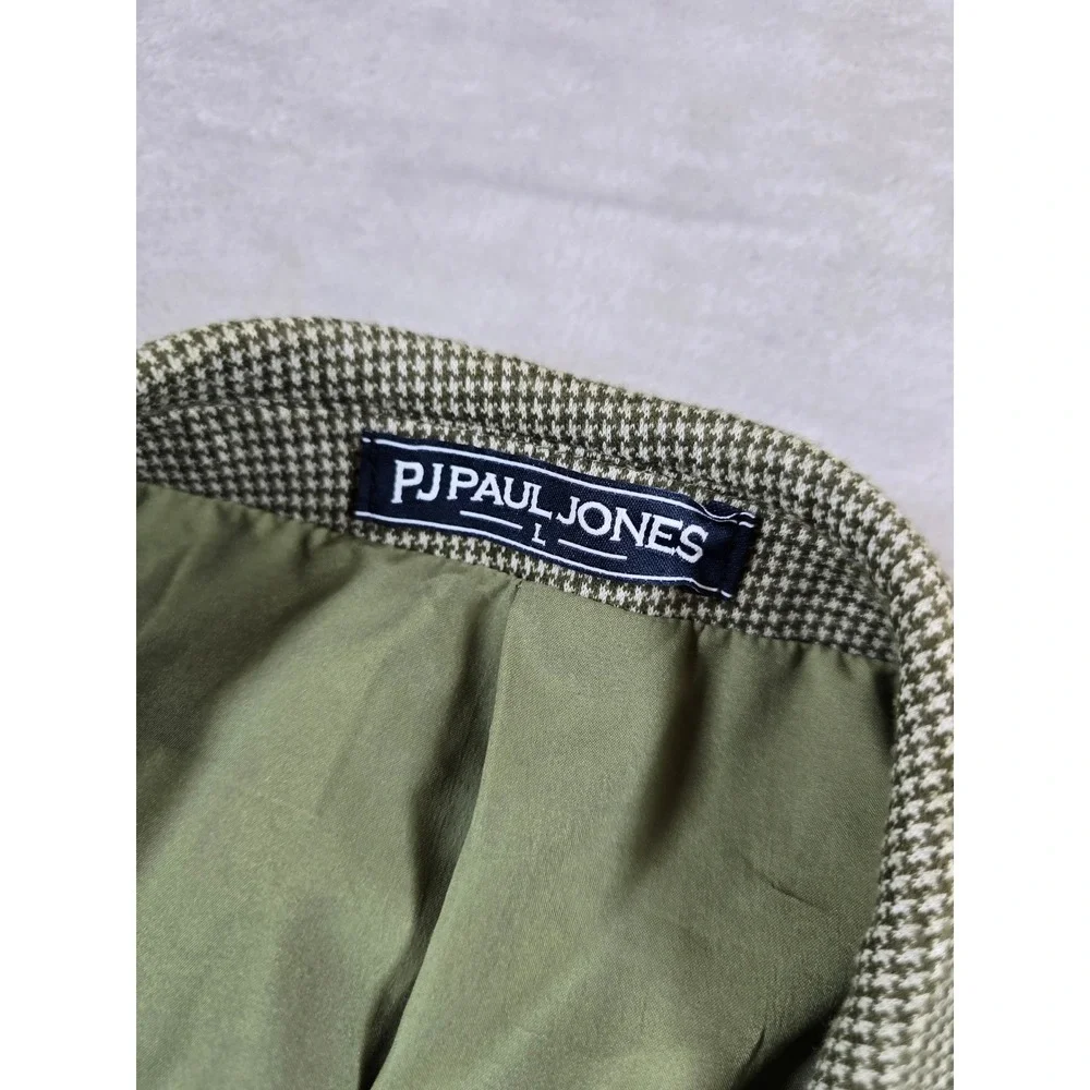PJ Paul Jones Blazer Mens Large Olive Green Houndstooth Golf Sport Coat